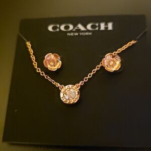 Coach Rose Gold Necklace and Earring Set